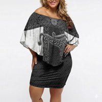 Ancient Scotland Off Shoulder Short Dress Pictish Beast Celtic Knotwork
