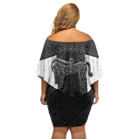 Ancient Scotland Off Shoulder Short Dress Pictish Beast Celtic Knotwork