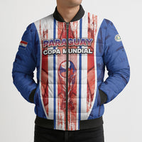 Custom Paraguay Football Bomber Puffer Jacket Trophy Grunge Stripes