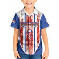 Custom Paraguay Football Kid Hawaiian Shirt Trophy Grunge Stripes