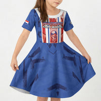 Custom Paraguay Football Kid Short Sleeve Dress Trophy Grunge Stripes