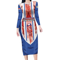 Custom Paraguay Football Long Sleeve Bodycon Dress Trophy Grunge Stripes