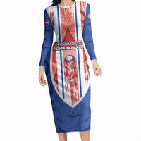Custom Paraguay Football Long Sleeve Bodycon Dress Trophy Grunge Stripes