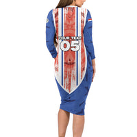 Custom Paraguay Football Long Sleeve Bodycon Dress Trophy Grunge Stripes