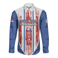 Custom Paraguay Football Long Sleeve Button Shirt Trophy Grunge Stripes