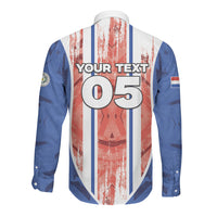Custom Paraguay Football Long Sleeve Button Shirt Trophy Grunge Stripes