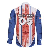Custom Paraguay Football Long Sleeve Button Shirt Trophy Grunge Stripes
