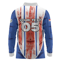 Custom Paraguay Football Long Sleeve Polo Shirt Trophy Grunge Stripes