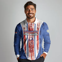 Custom Paraguay Football Long Sleeve Polo Shirt Trophy Grunge Stripes