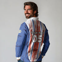 Custom Paraguay Football Long Sleeve Polo Shirt Trophy Grunge Stripes