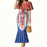 Custom Paraguay Football Mermaid Dress Trophy Grunge Stripes