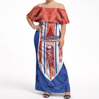 Custom Paraguay Football Off Shoulder Maxi Dress Trophy Grunge Stripes