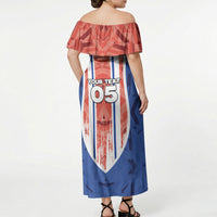 Custom Paraguay Football Off Shoulder Maxi Dress Trophy Grunge Stripes