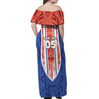 Custom Paraguay Football Off Shoulder Maxi Dress Trophy Grunge Stripes