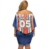 Custom Paraguay Football Off Shoulder Short Dress Trophy Grunge Stripes