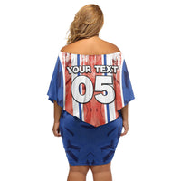 Custom Paraguay Football Off Shoulder Short Dress Trophy Grunge Stripes