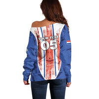 Custom Paraguay Football Off Shoulder Sweater Trophy Grunge Stripes