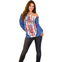 Custom Paraguay Football Off Shoulder Sweater Trophy Grunge Stripes