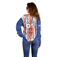 Custom Paraguay Football Off Shoulder Sweater Trophy Grunge Stripes