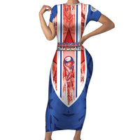 Custom Paraguay Football Short Sleeve Bodycon Dress Trophy Grunge Stripes