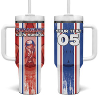 Custom Paraguay Football Tumbler With Handle Trophy Grunge Stripes