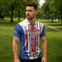 Custom Paraguay Football Zipper Polo Shirt Trophy Grunge Stripes