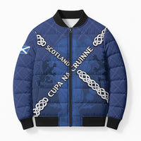 Custom Scotland Football Bomber Puffer Jacket Saltire Celtic Knot Lion Rampant
