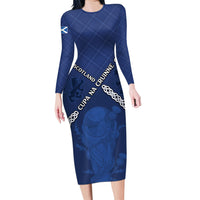 Custom Scotland Football Long Sleeve Bodycon Dress Saltire Celtic Knot Lion Rampant