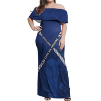 Custom Scotland Football Off Shoulder Maxi Dress Saltire Celtic Knot Lion Rampant