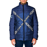 Custom Scotland Football Padded Jacket Saltire Celtic Knot Lion Rampant