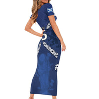 Custom Scotland Football Short Sleeve Bodycon Dress Saltire Celtic Knot Lion Rampant