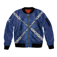 Custom Scotland Football Sleeve Zip Bomber Jacket Saltire Celtic Knot Lion Rampant