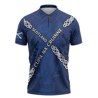 Custom Scotland Football Zipper Polo Shirt Saltire Celtic Knot Lion Rampant
