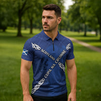 Custom Scotland Football Zipper Polo Shirt Saltire Celtic Knot Lion Rampant