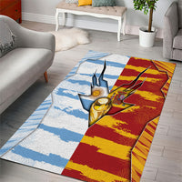 Argentina And Spain Football Area Rug Split Flag Golden Trophy Grunge