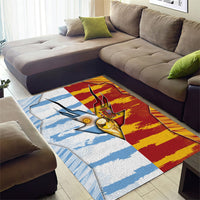 Argentina And Spain Football Area Rug Split Flag Golden Trophy Grunge