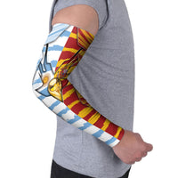 Custom Argentina And Spain Football Arm Sleeves Split Flag Golden Trophy Grunge