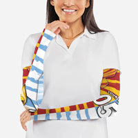 Custom Argentina And Spain Football Arm Sleeves Split Flag Golden Trophy Grunge