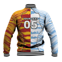 Custom Argentina And Spain Football Baseball Jacket Split Flag Golden Trophy Grunge