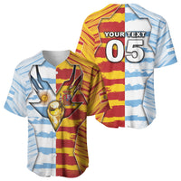 Custom Argentina And Spain Football Baseball Jersey Split Flag Golden Trophy Grunge