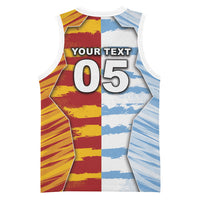 Custom Argentina And Spain Football Basketball Jersey Split Flag Golden Trophy Grunge