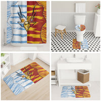 Argentina And Spain Football Bathroom Set Split Flag Golden Trophy Grunge