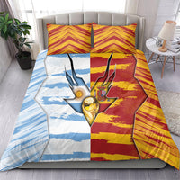 Argentina And Spain Football Bedding Set Split Flag Golden Trophy Grunge