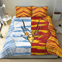 Argentina And Spain Football Bedding Set Split Flag Golden Trophy Grunge