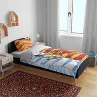 Argentina And Spain Football Bedding Set Split Flag Golden Trophy Grunge