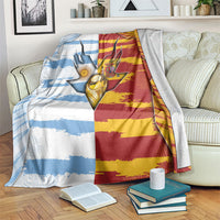 Argentina And Spain Football Blanket Split Flag Golden Trophy Grunge
