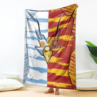 Argentina And Spain Football Blanket Split Flag Golden Trophy Grunge