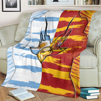 Argentina And Spain Football Blanket Split Flag Golden Trophy Grunge