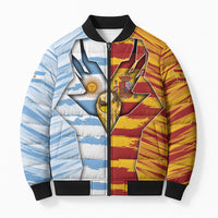 Custom Argentina And Spain Football Bomber Puffer Jacket Split Flag Golden Trophy Grunge