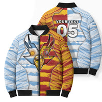 Custom Argentina And Spain Football Bomber Puffer Jacket Split Flag Golden Trophy Grunge